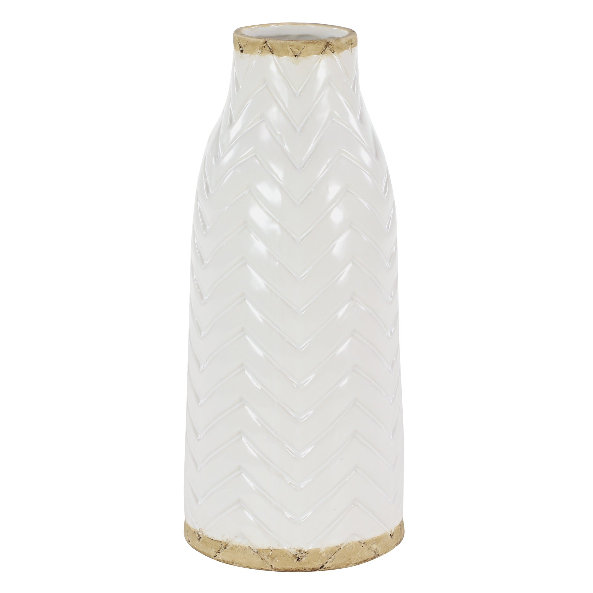DecMode Large, Round White Ceramic Vase w/ Chevron Pattern, 7" x 16” | Walmart (US)