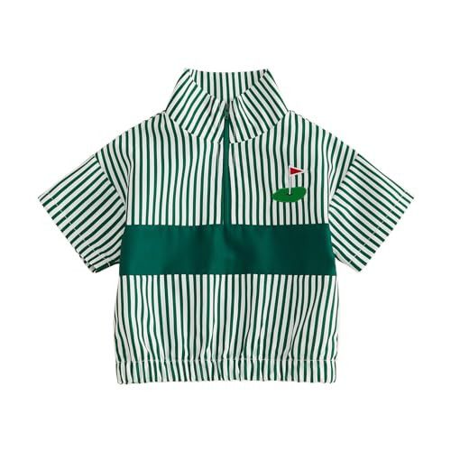 Santikisler Kids Toddler Baby Boy Golf Outfit Summer Striped Pullover Quarter Zipper Short Sleeve Collar Shirt Tops Clothes (Green, 12-18 Months) | Amazon (US)
