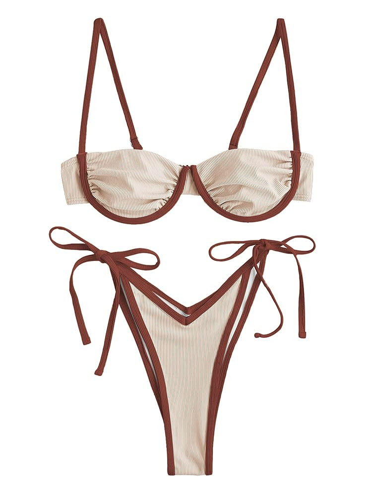 ZAFUL Women's Underwire Bikini Floral High Cut Bikini Set V-Wired Two Piece Swimsuit Bathing Suit | Amazon (US)