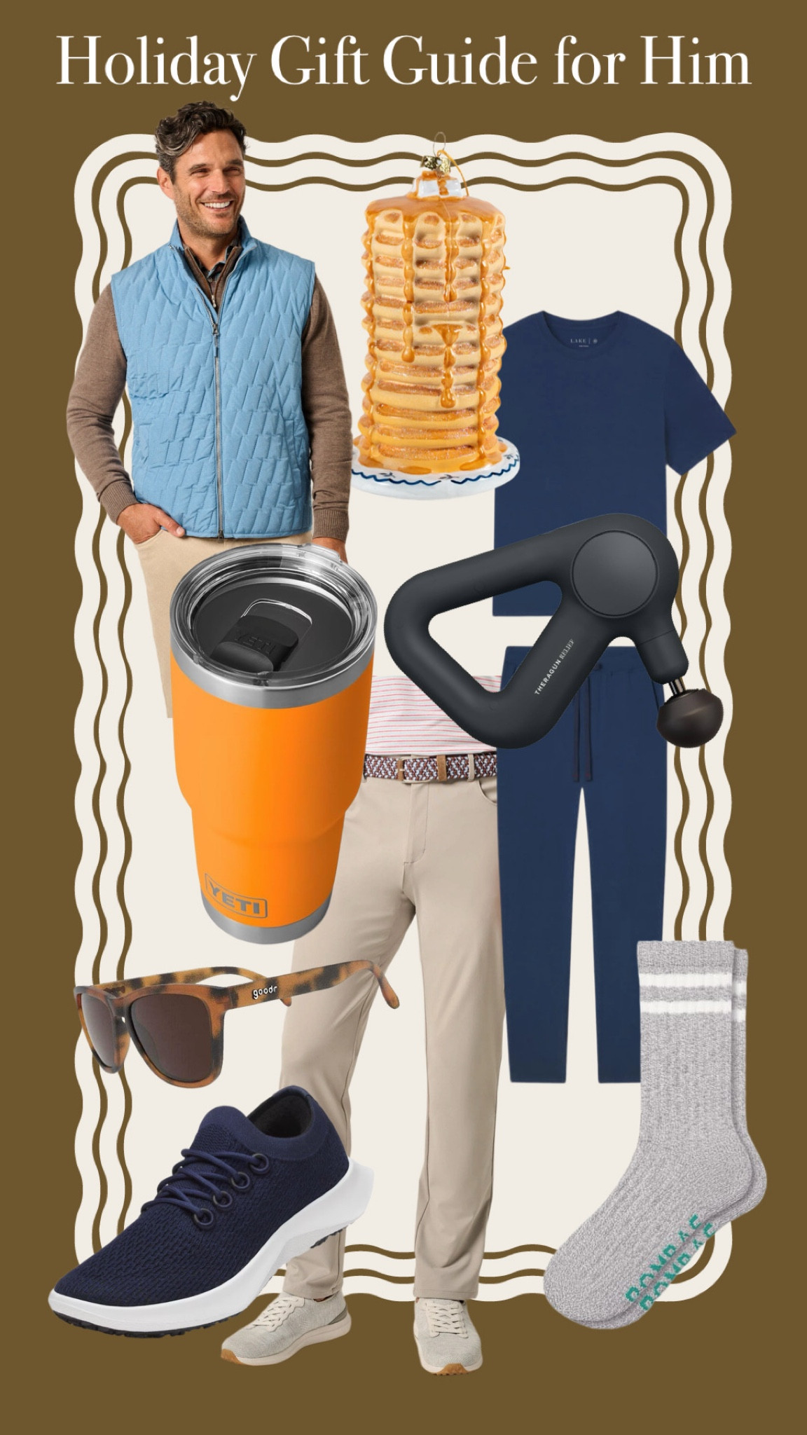 The holiday gift guide for him… just in time for late night Cyber Monday shopping 😉 These washable sneakers are sustainable & hold up SO well, we all love our Yetis & LAKE Pajamas here, we do an ornament exchange each year & it’s always fun to see what the other person picked, Goodr sunglasses are perfect for everyday & golf, & you can’t go wrong with socks & a Johnnie-O vest! 

#LTKCyberWeek #LTKGiftGuide #LTKMens