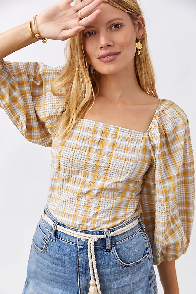 Maeve Plaid Square-Neck Blouse | Anthropologie (US)