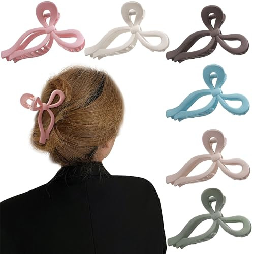 Hair Bows Claw Clips for Women, 6Pcs Large Ribbon Bow Hair Claws for Thick Hair, Strong Hold Nonslip Hair Styling Accessories | Amazon (US)