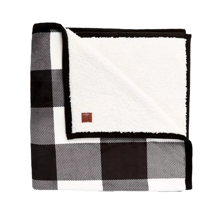 Better Homes & Gardens Oversized black and white buffalo plaid Sherpa Throw with matching black v... | Walmart (US)