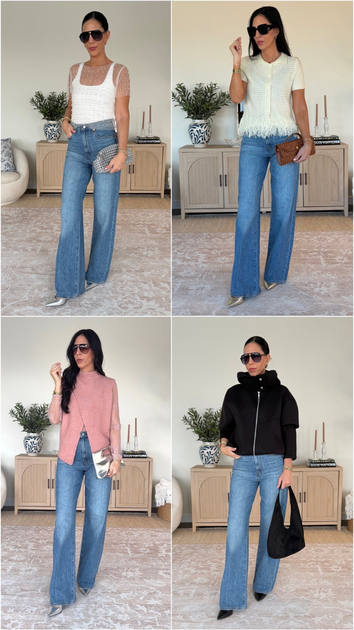 On Sale!! The denim you all went crazy over and the denim that I loveeee!!!! 
Color: Not the Same - medium wash 
Wearing a 27x34 and I am 5’10 with heels on - they come in 3 lengths 
Black jacket- small 
 Pink sweater - small 
Mesh top and tank are a small 
Lace top - small 


#LTKOver40 #LTKU #LTKNYFW
