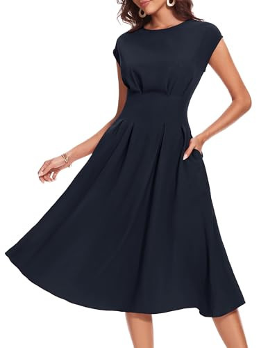 Wedtrend 50s Costumes for Women, Vintage Dress Cap Sleeve 1940s Retro Dresses with Pockes A Line Tea Party Dress RWTP30012NavyL | Amazon (US)