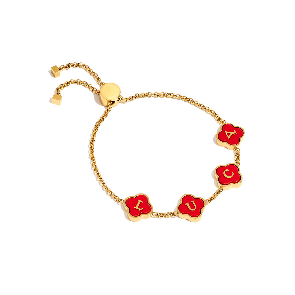 Red Custom Clover Name Bracelet (Gold) | Abbott Lyon