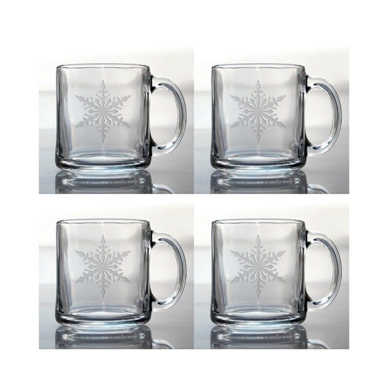 Snowflake Etched Glass Coffee Mugs - Free Personalization - Tea, Coffee, or Hot Chocolate Mug Per... | Etsy (US)