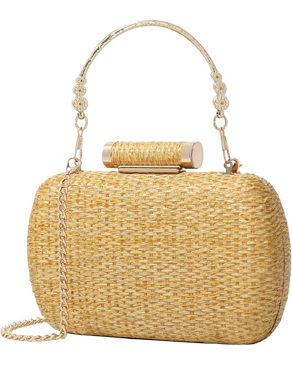 Straw Clutch Purse for Women, Hand-Woven Wicker Evening Handbag, Raffia Party Wedding Beach Bag f... | Amazon (US)