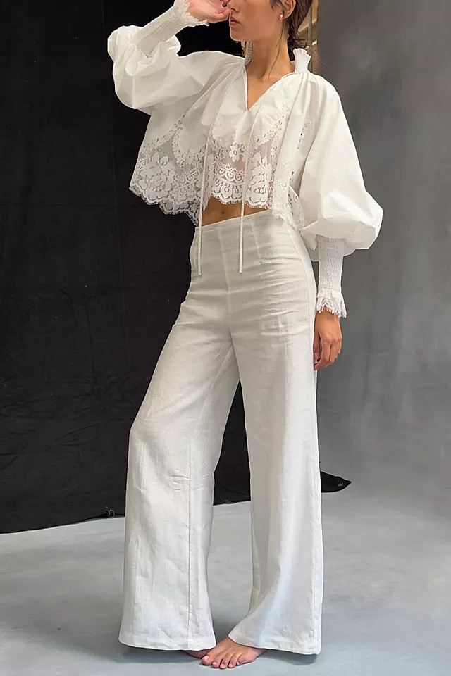 Estelle Lace Trimmed Balloon-Sleeve Blouse | Anthropologie (US)
