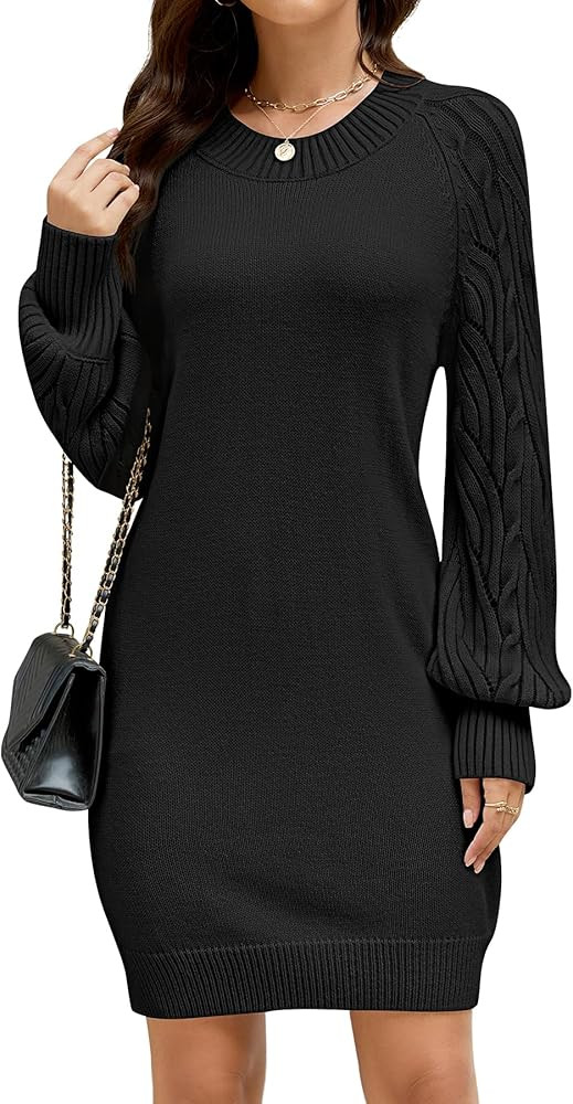 Sweater Dress for Women Long Sleeve Crewneck Ribbed Knit Mini Dresses 2025 Fall Casual Pullover O... | Amazon (US)