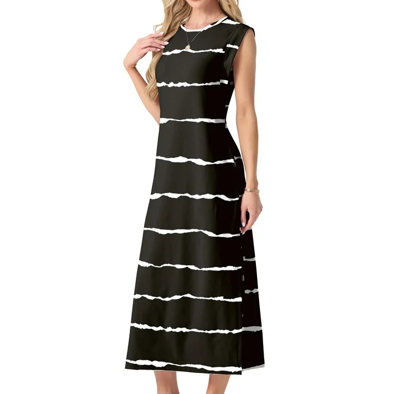 MINTREUS Nightgowns for Women Sleeveless Full Length Lounge Dress Lightweight Nightshirt with Poc... | Walmart (US)