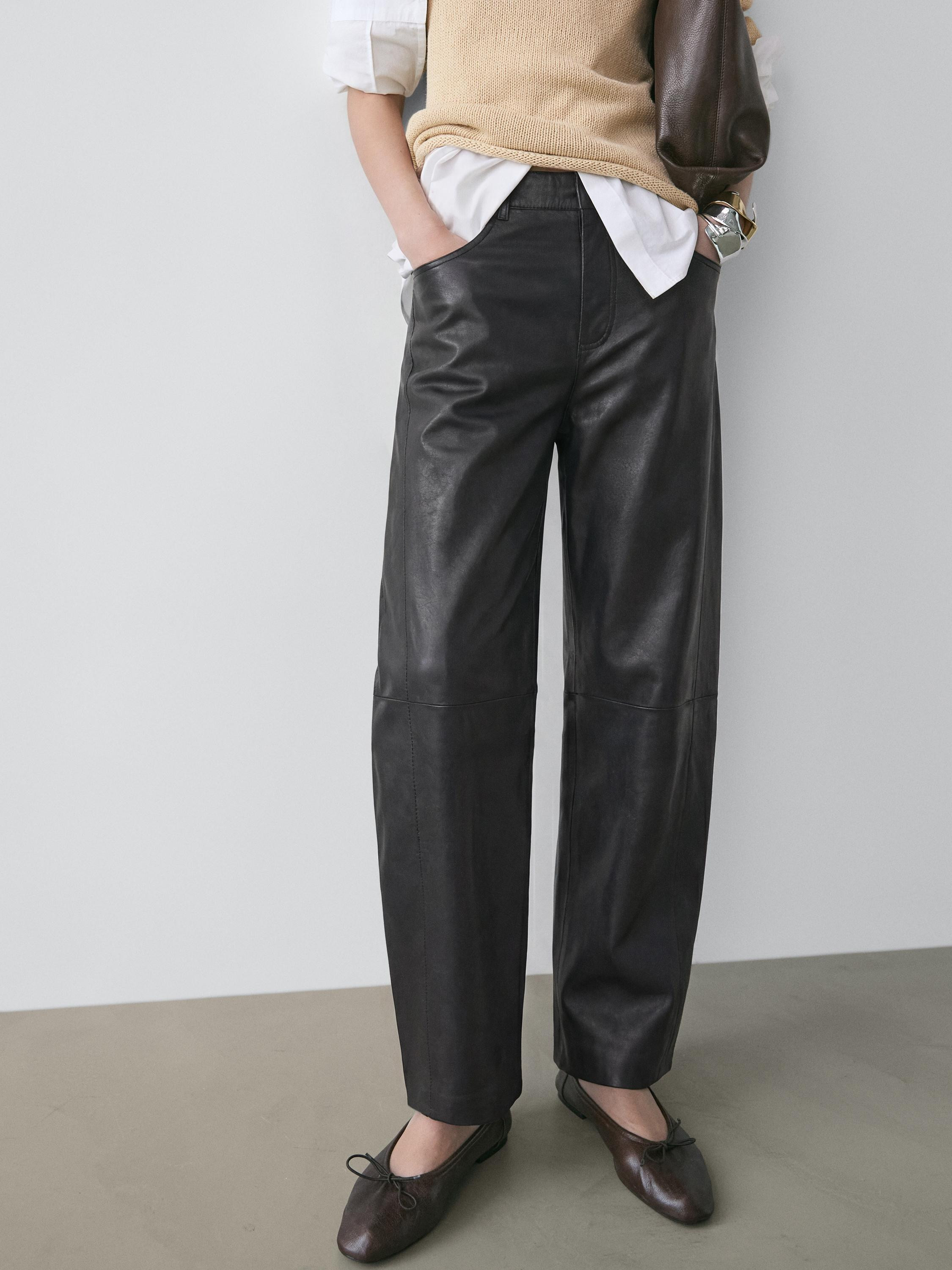 Nappa leather balloon fit pants | Massimo Dutti UK