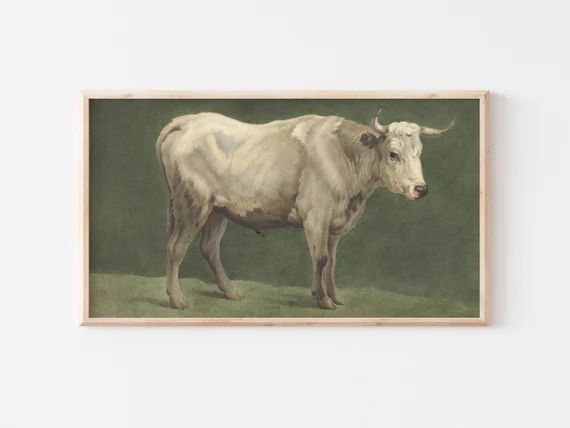 Samsung Frame TV File | Vintage Cow Oil Painting | Antique Farmhouse Art | White & Green | TV Art... | Etsy (US)