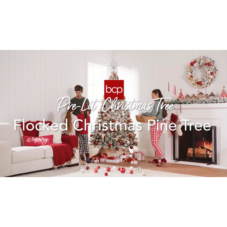 Best Choice Products 7.5ft Pre-Lit Holiday Christmas Pine Tree w/ Snow Flocked Branches, 550 Warm... | Walmart (US)