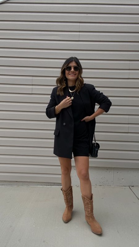 Bike shorts, black oversized tee, western boots, black blazer🖤
Linked similar blazer!
Bike shorts size xs
Tee size small
Western boots are on sale right now!

#LTKitbag #LTKstyletip #LTKshoecrush