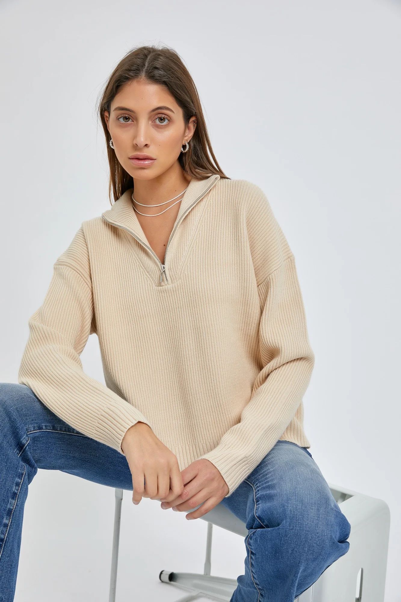 Ivory Half Zip Pullover Sweater | PinkBlush Maternity