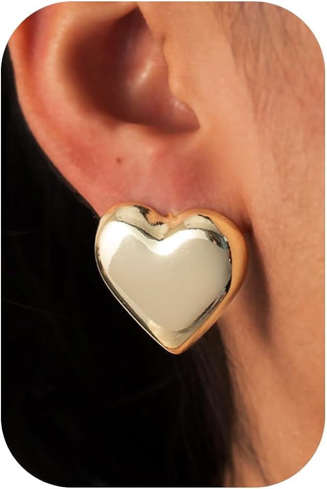 Chunky Gold Earrings-14K Gold Plated Ginkgo Leaf Bow Dangle Geometric Designed Drop Heart Teardro... | Amazon (US)