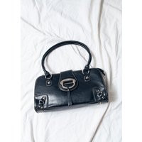 Vintage Y2K Black Baguette Bag in Faux Leather - 2000S Grunge Style Shoulder Purse With Silver Hardware | Etsy (US)