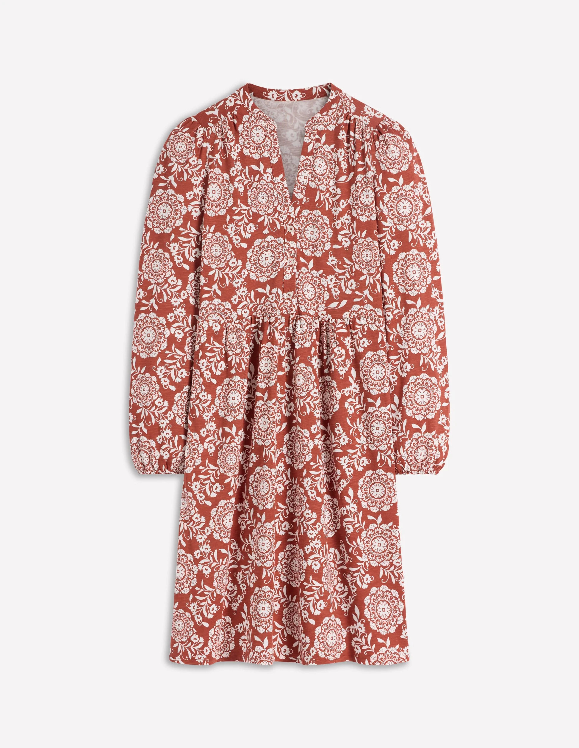 Amy Short Jersey Dress-Brown, Decorative Blossom | Boden (US)