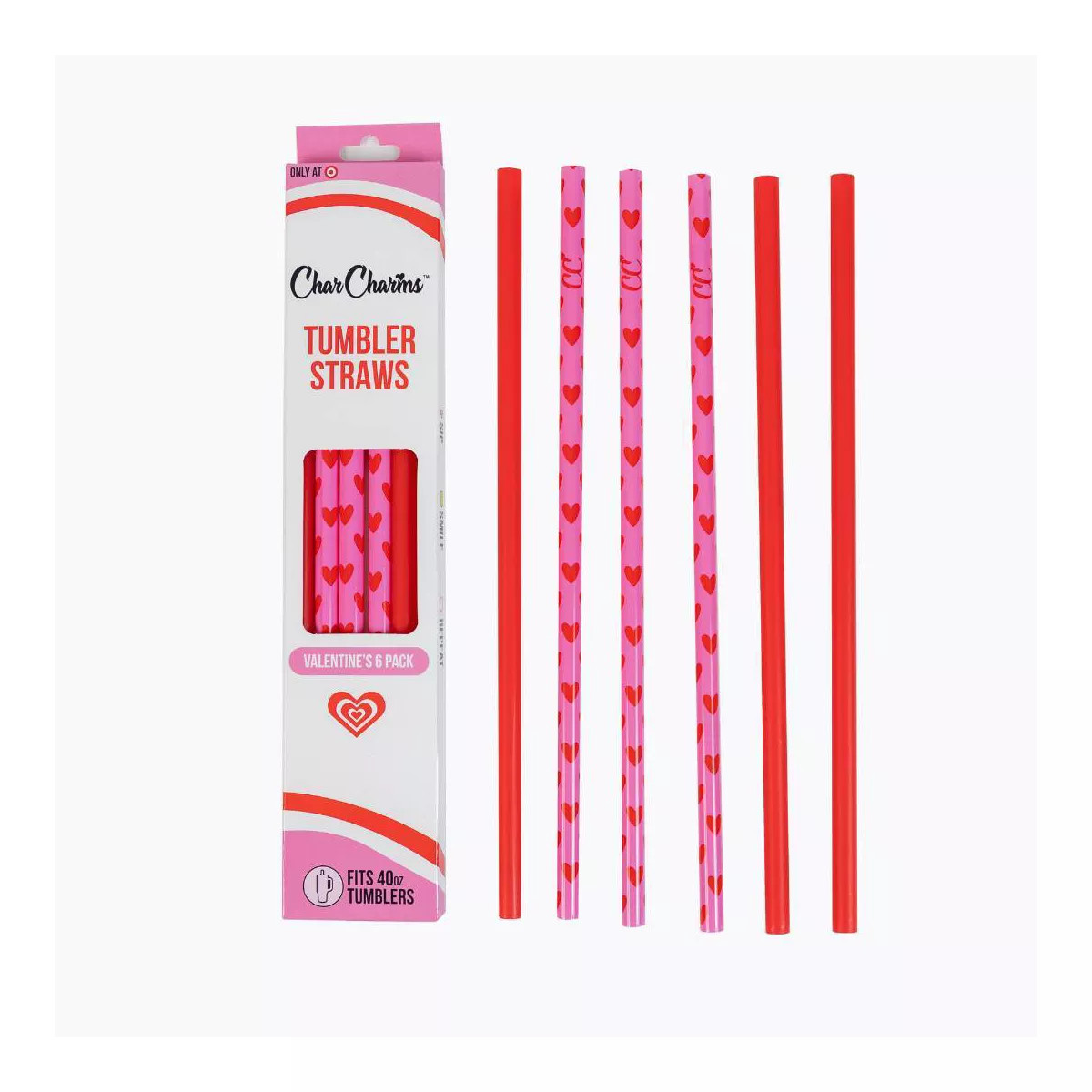 CharCharms 6pk 40oz Galentines Water Bottle Straws | Target