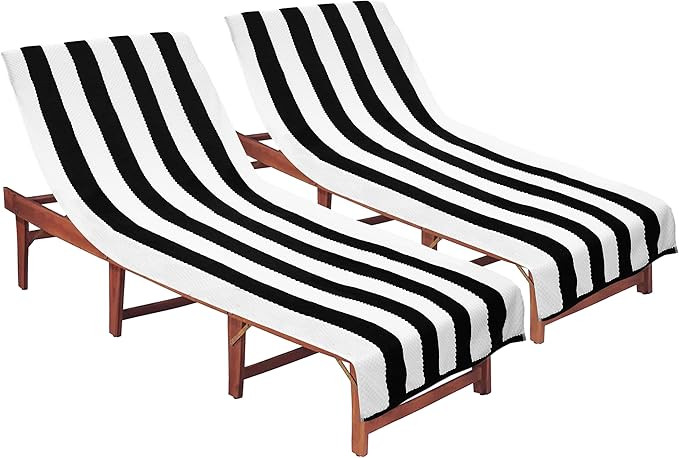 COTTON CRAFT Beach Lounge Chair Cover – 2 Pack Euro Spa Waffle Terry Towel Cabana Stripe Pool C... | Amazon (US)