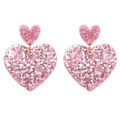 pVq Heart Earrings for Women valentines day earrings Rhinestone Pink Heart Dangle Earrings Valentine's Day Jewelry Accessories Gifts (Pink Hearts) | Amazon (US)
