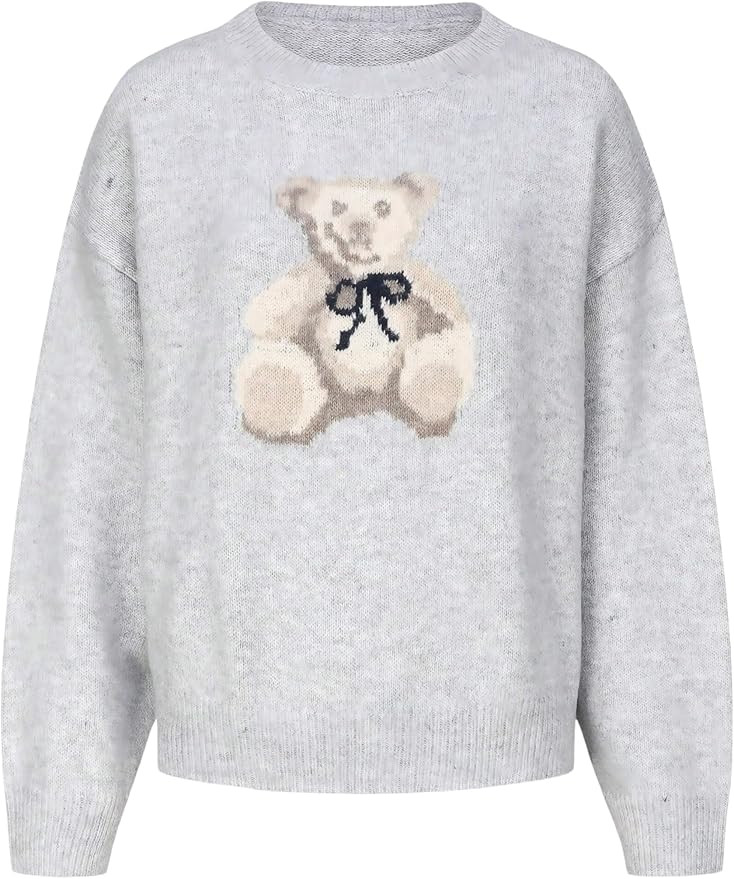 Floerns Women's Cute Bear Long Sleeve Fall Sweater Crewneck Knitted Pullover Tops | Amazon (US)