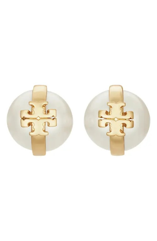 Tory Burch Moondance Faux Pearl Stud Earrings in Light Brass /Pearl at Nordstrom | Nordstrom