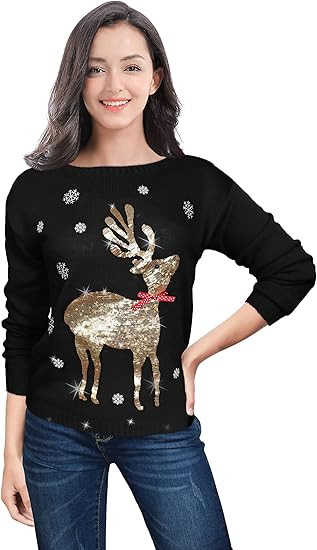 v28 Ugly Christmas Sweater for Women Reindeer Funny Merry Xmas Knit Sweaters | Amazon (US)