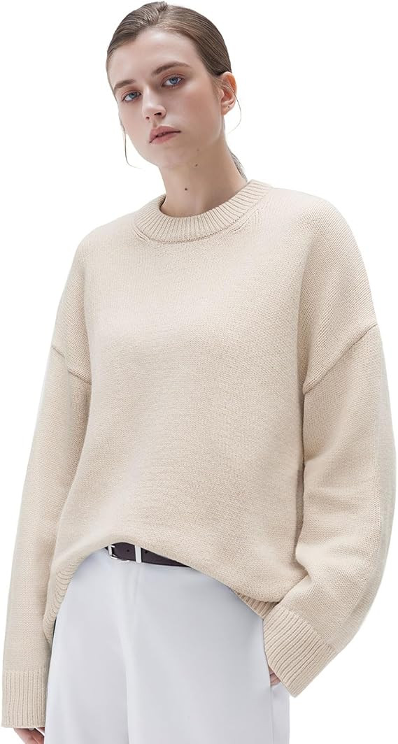 SUUKSESS Women Cashmere Blend Oversized Crew Neck Long Sleeve Pullover Sweaters | Amazon (US)