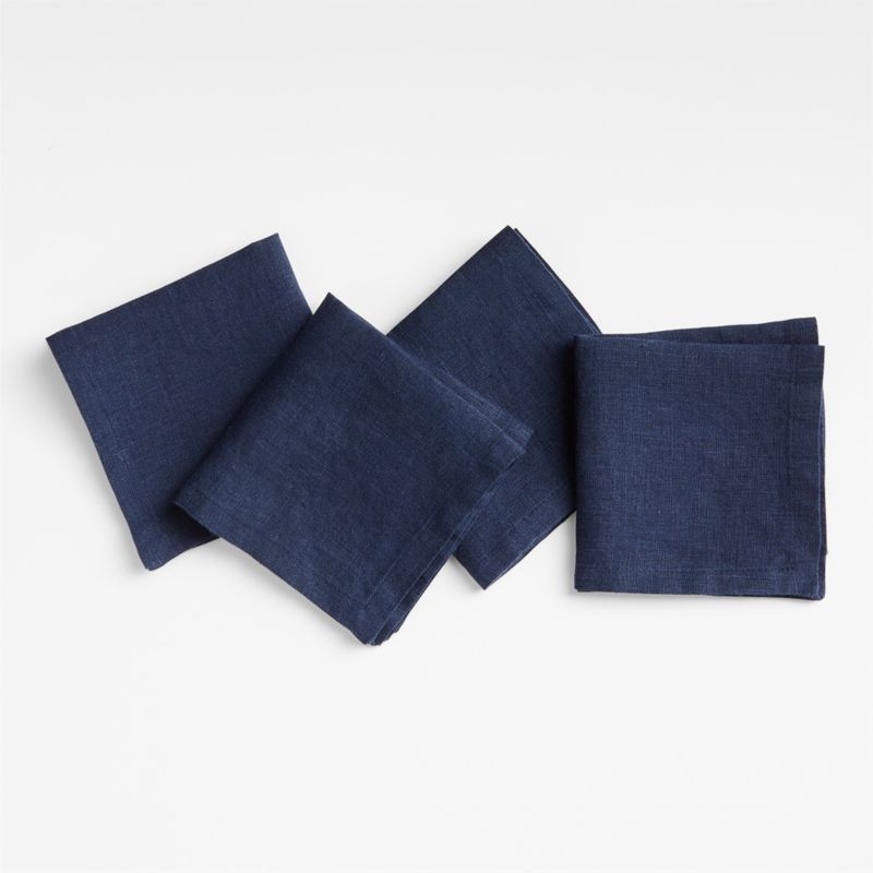 Marin Deep Indigo Linen Cocktail Napkins, Set of 4 | Crate & Barrel | Crate & Barrel