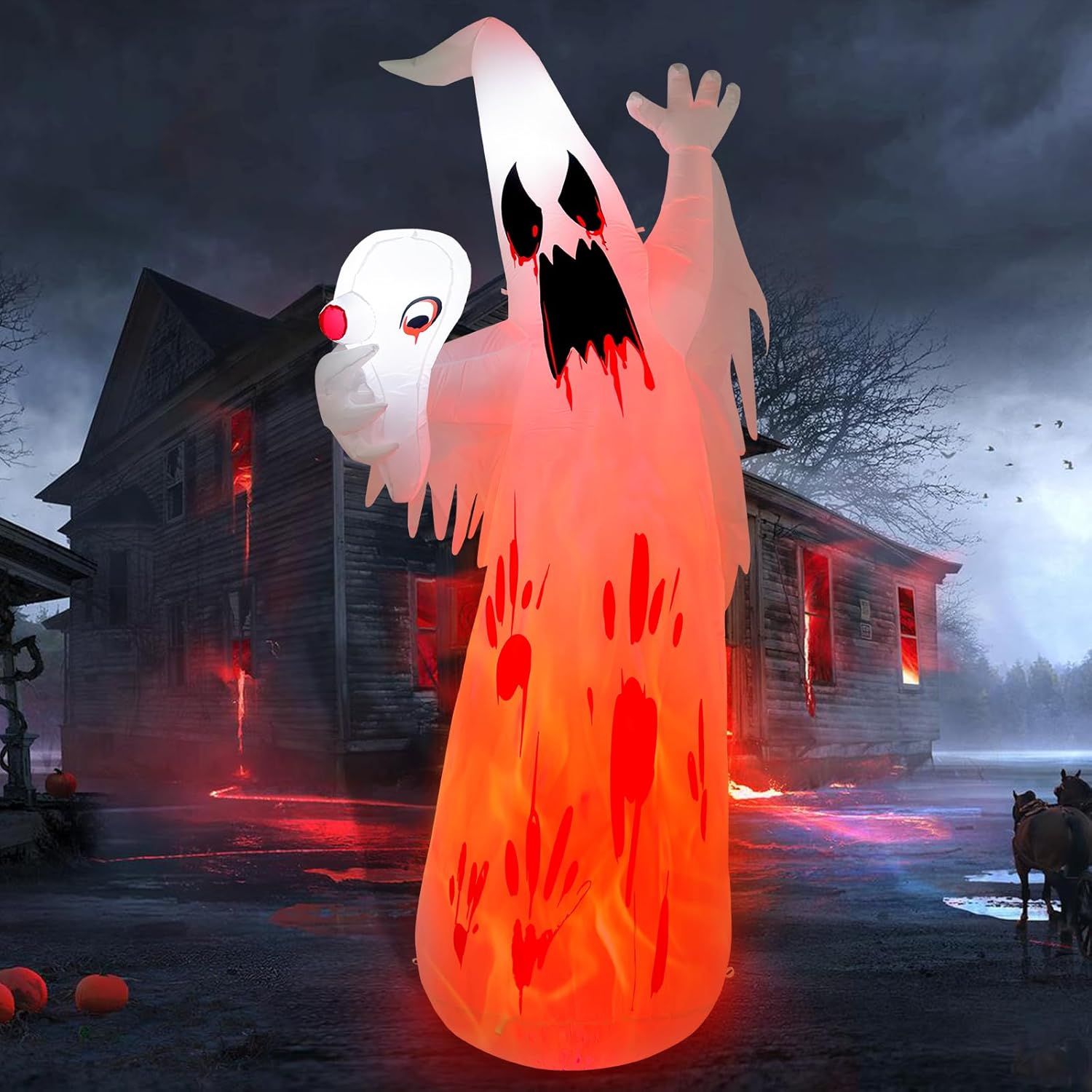 Danxilu Halloween 12FT Inflatable Ghost with Bloody Eyes & Red Palm Marks Outdoor Decorations- Bu... | Amazon (US)