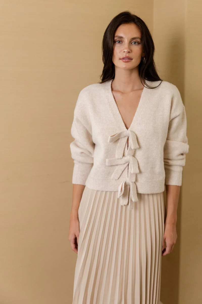 Mabel Bow Detail Cropped Sweater - Blush | Benaar La