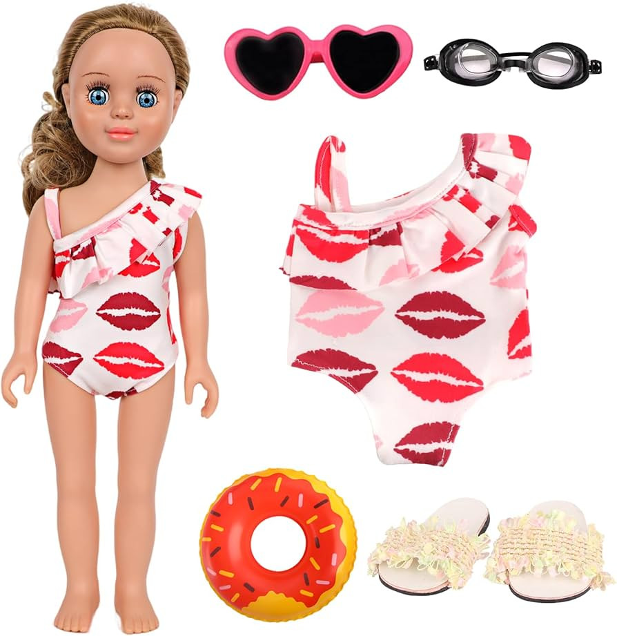 MSYO 18 Inch Doll Clothes & Accessories Bundle-5 Pcs Summer Beach Playset with Swimsuit,Sandals,G... | Amazon (US)