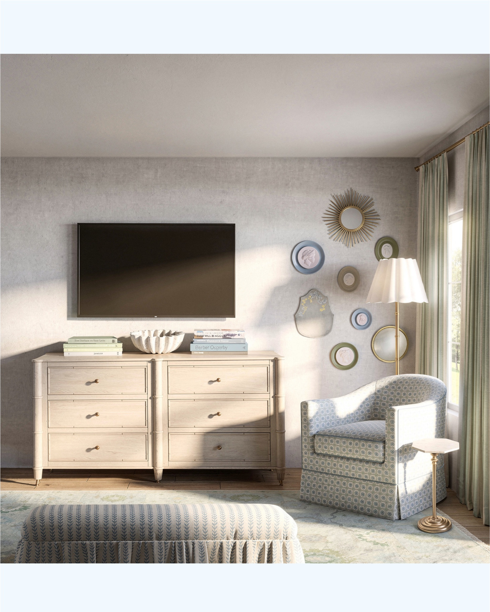 Render and 2D concept design of a primary bedroom corner with a dresser! 

#LTKsalealert #LTKstyletip #LTKhome