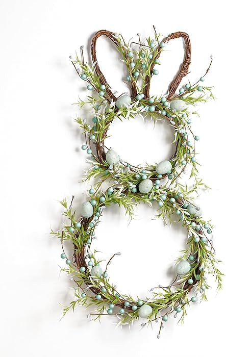 DN DECONATION Easter Bunny Spring Wreath with Egg, Twig and Berries Green Rabbit Easter Wreath fo... | Amazon (US)
