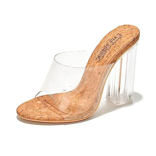 Cape Robbin Fusion Clear Chunky Block High Heels for Women, Transparent Booties for Women - Cork Size 10 | Amazon (US)