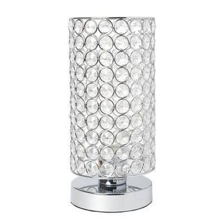 10.75 in. 1-Light Chrome Elipse Crystal Bedside Nightstand Cylindrical Uplight Table Lamp | The Home Depot