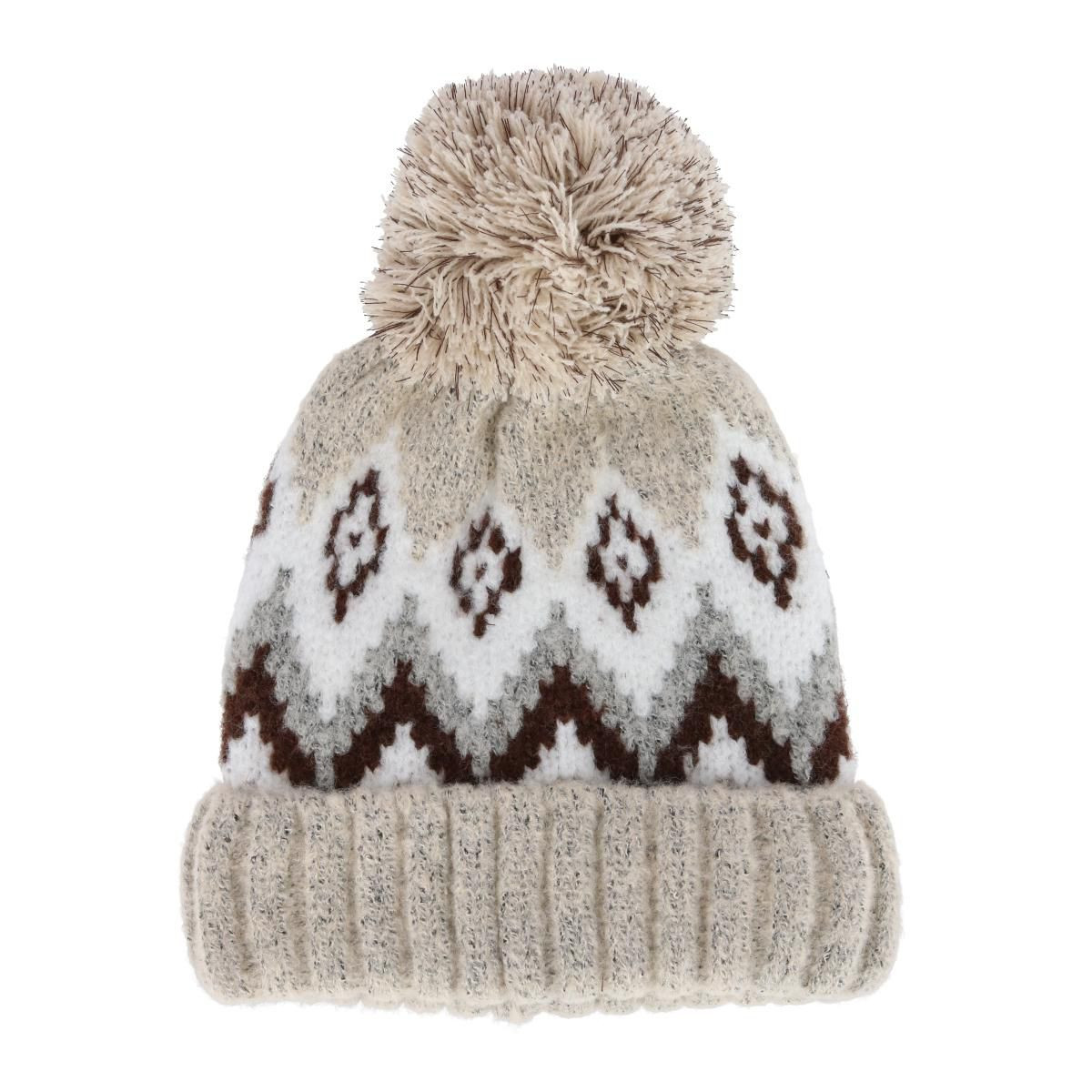 Grand Sierra Women's Winter Pattern Boucle Beanie Pom Hat, Beige | Target