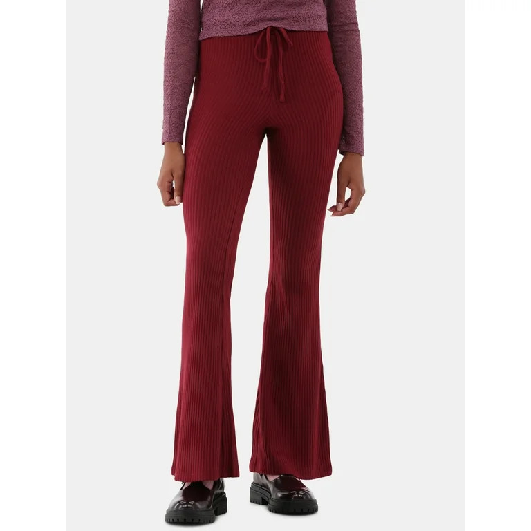 No Boundaries Brushed Ribbed Flare Pants, Women’s | Walmart (US)