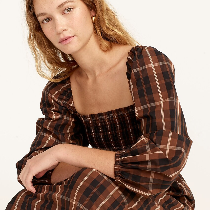 Smocked puff-sleeve dress in Friday plaid | J. Crew US