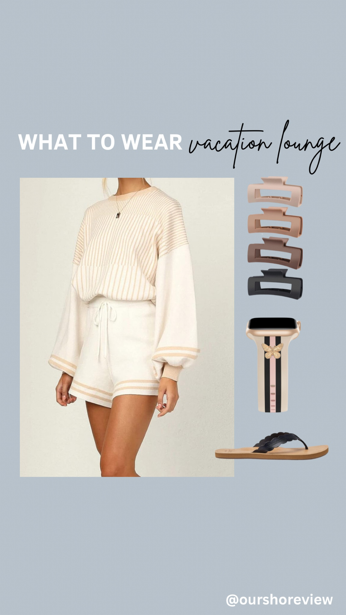 When packing for vacation I feel like outfits often need to pull double duty and I think this 2 piece lounge set does just that. Sometimes you want to be comfortable but not in pajamas… this set will allow you to run down to the hotel lobby or out for coffee. At night you can wear it while chatting with friends with a glass of wine. You could wear the top separately with a pair of jeans/jean shorts or it could easily be a pool or beach cover up when there is a slight chill in the air. It comes in so many adorable color combos too! (And look at that cute butterfly charm on the Apple Watch band!)

Reef flip flops, comfortable flip flops, scallop flip flops, short lounge set 

#LTKshoecrush #LTKtravel #LTKfindsunder50