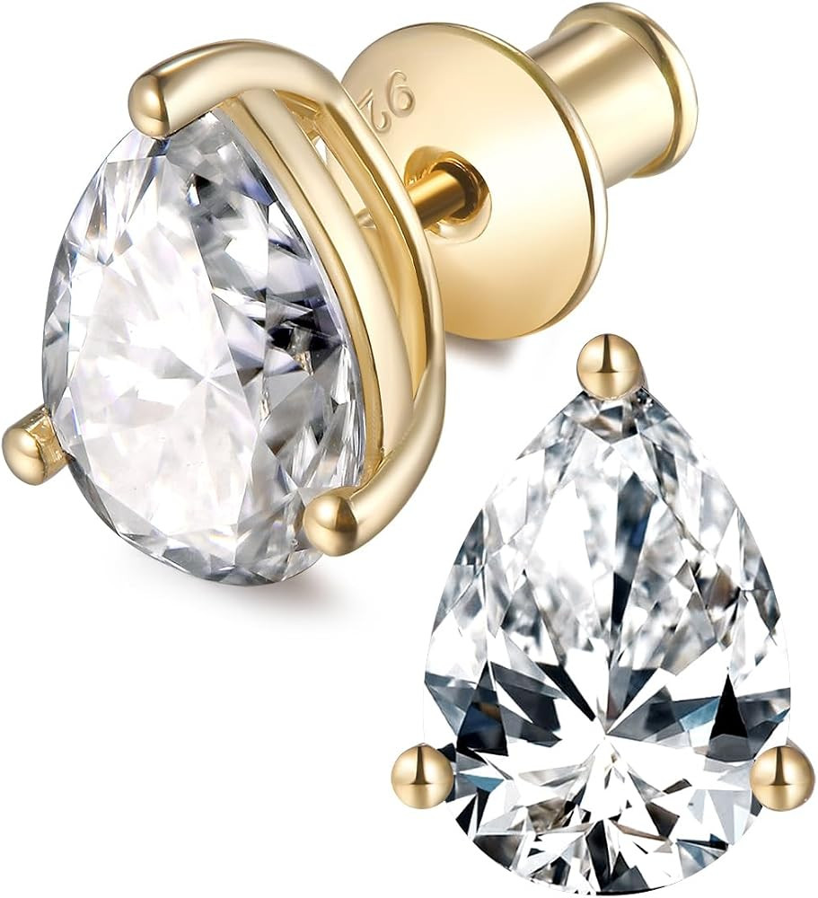 1.00/2.00 Carat Moissanite Sparkle Stud Earrings for Women, Oval Cut/Pear Cut/Radiant Cut, Solid ... | Amazon (US)