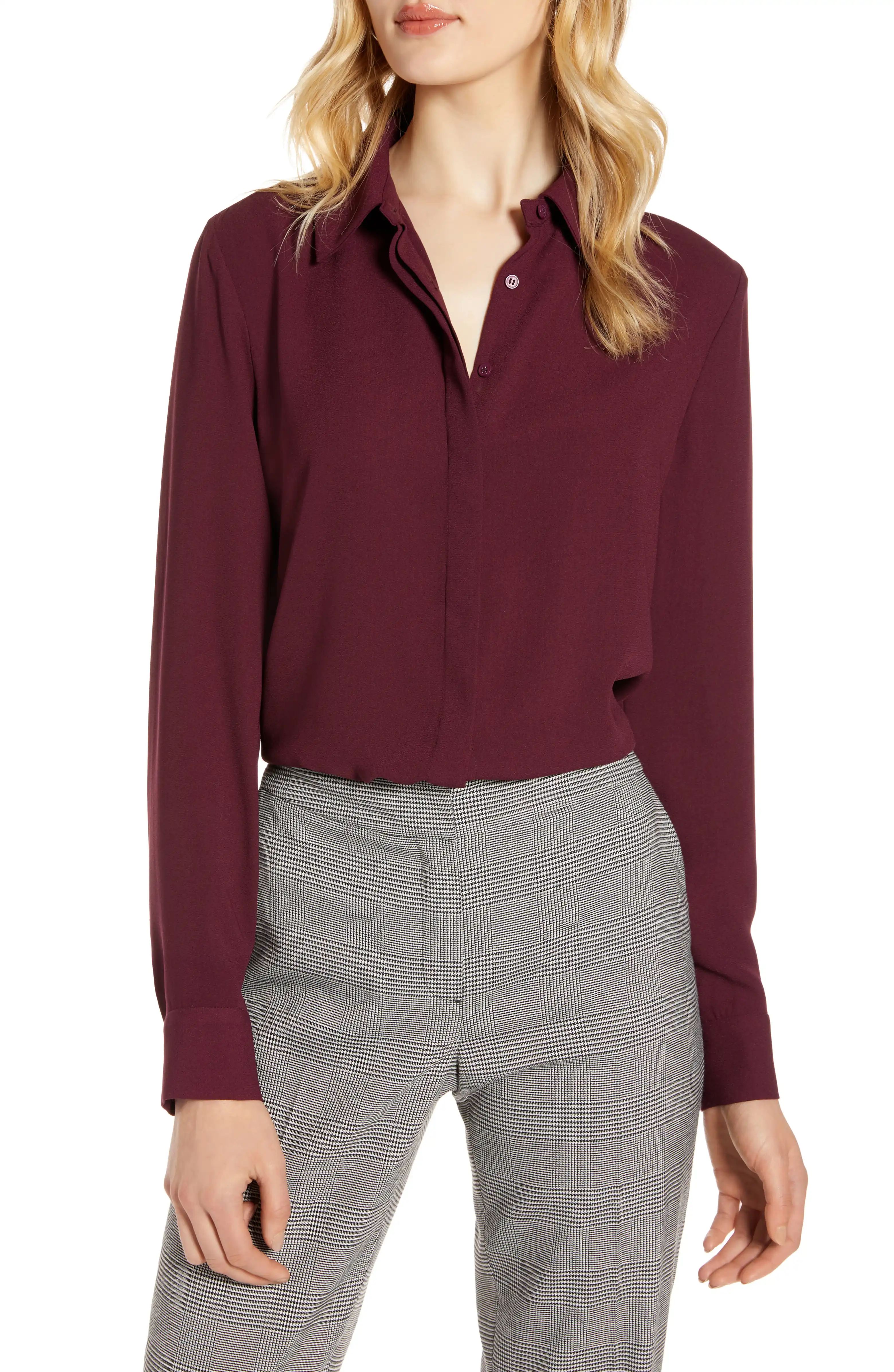 Hidden Button Long Sleeve Blouse | Nordstrom