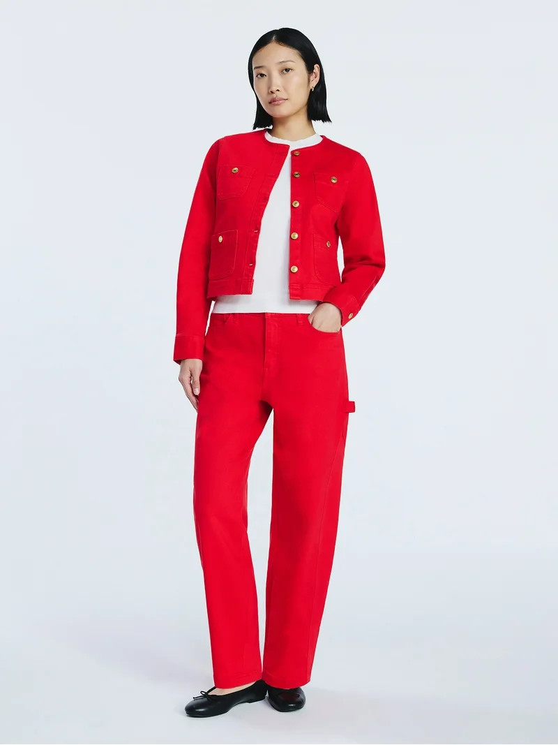 Free Assembly Women's Collarless Denim Jacket, Sizes XS-XXL | Walmart (US)