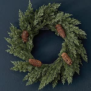 18 inch Artificial Wreath for Front Door with Pine Cones for Indoor Outdoor Farmhouse Home Wall W... | Amazon (US)