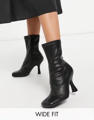 Public Desire Wide Fit Violate sock boots with square toe in black | ASOS (Global)