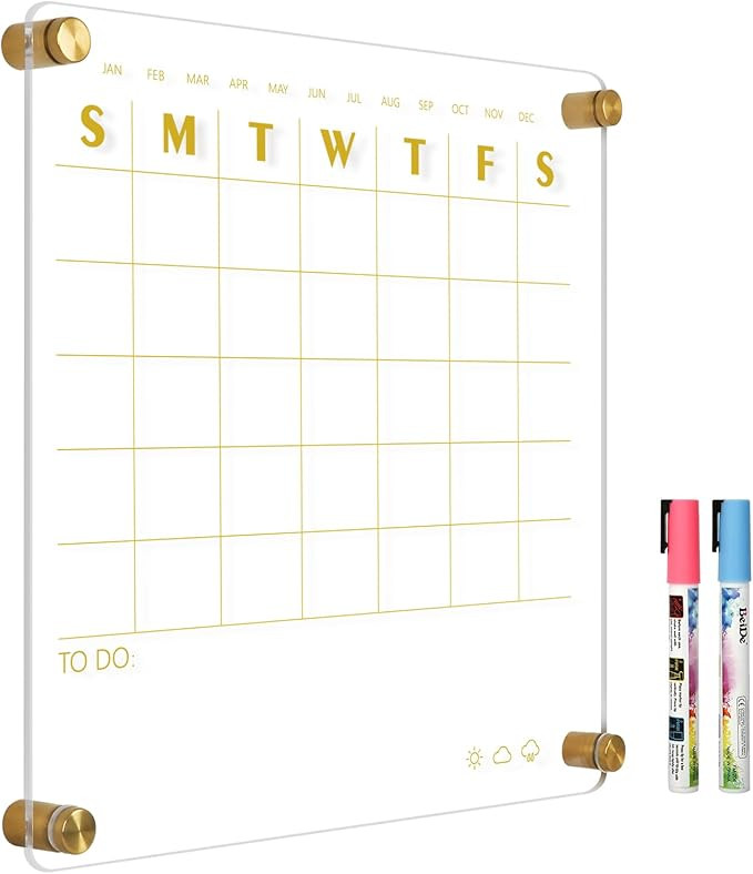 AMUSIGHT Acrylic Clear Dry Erase Whiteboard, 12" x 12" Golden Weekly Calendar Small White Board f... | Amazon (US)