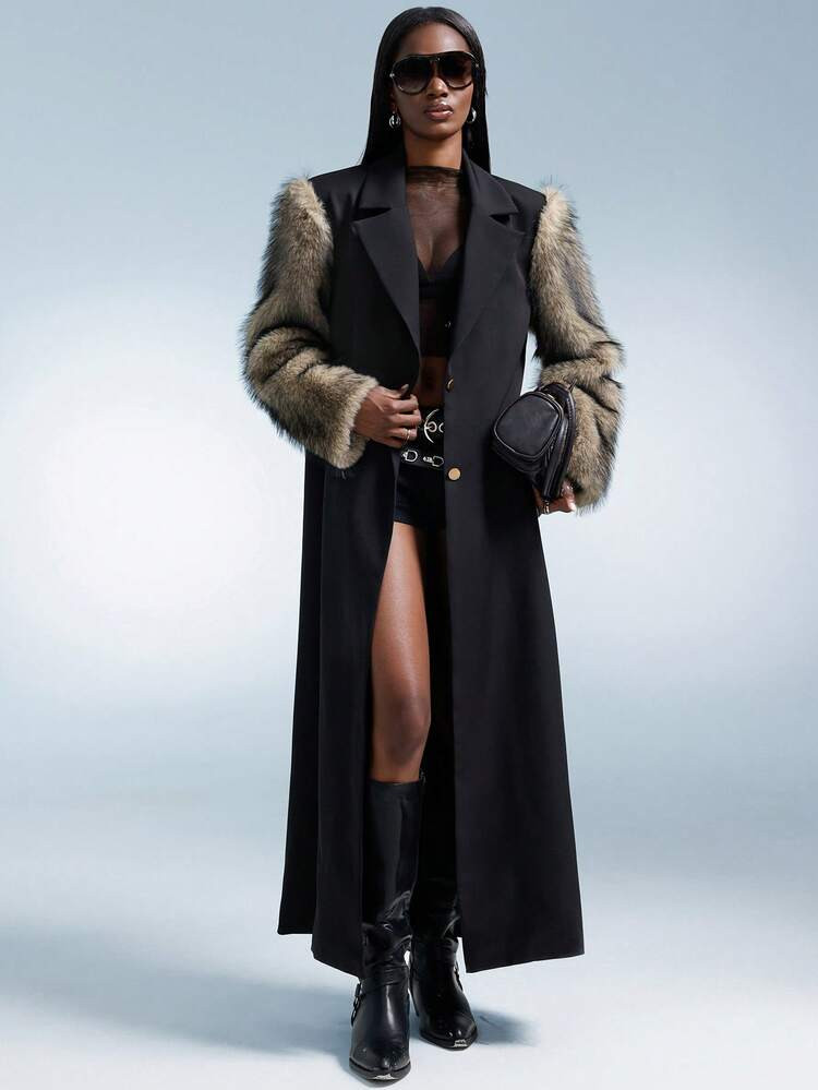 Faux fur trench  | SHEIN