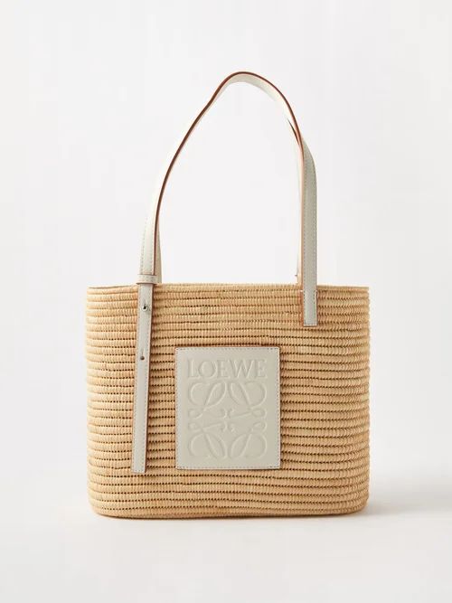 Loewe - Anagram Leather-trimmed Raffia Basket Bag - Womens - Beige White | Matches (UK)